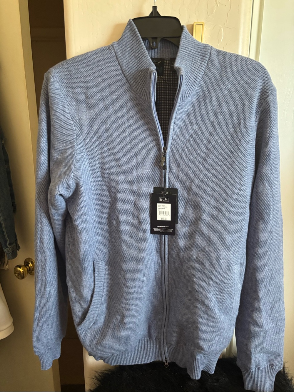 NWT Greg Norman Men's Light Blue Full-Zip Sweater Jacket, Size Small, MSRP $126